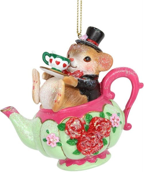 Gisela Graham Christmas Christmas Decorations Dormouse in a Tea Pot Christmas Tree Decoration