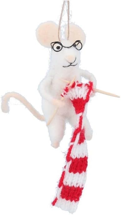 Gisela Graham Christmas Christmas Decorations Felt Knitting Mouse Christmas Tree Decorations