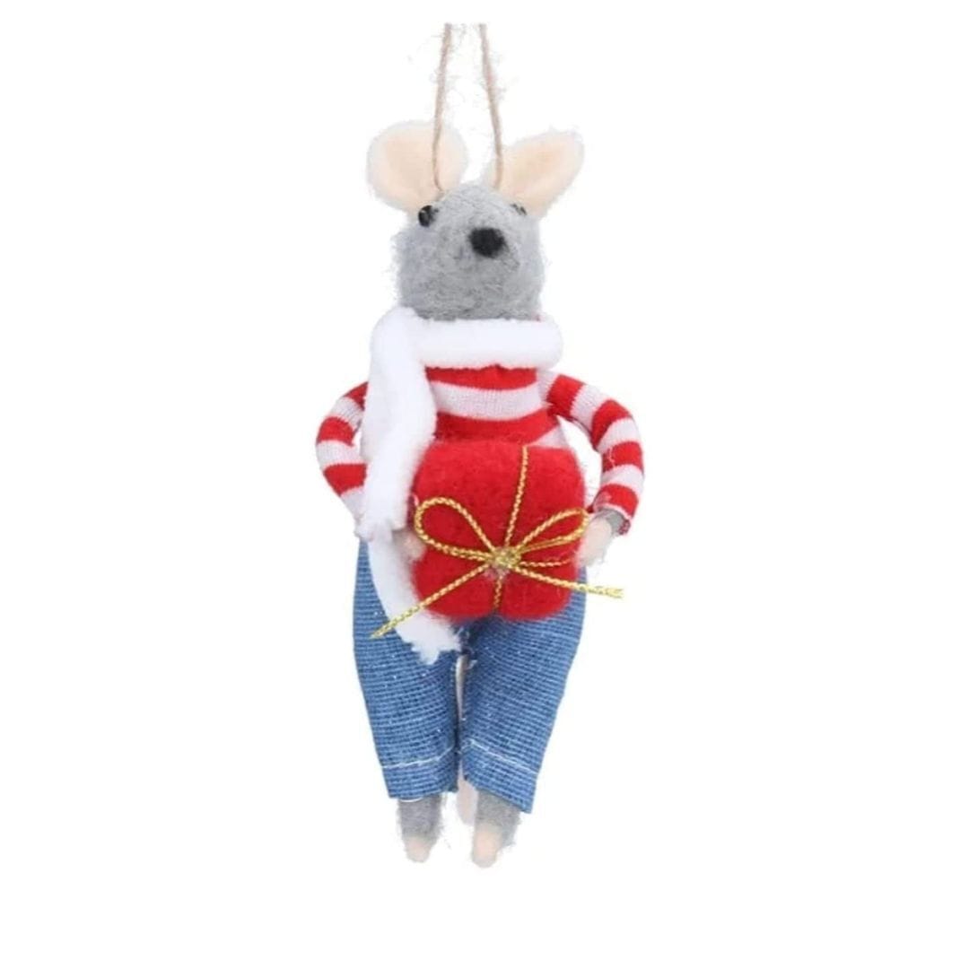 Gisela Graham Christmas Felt Mouse with Novelty Gift Christmas Tree Decoration