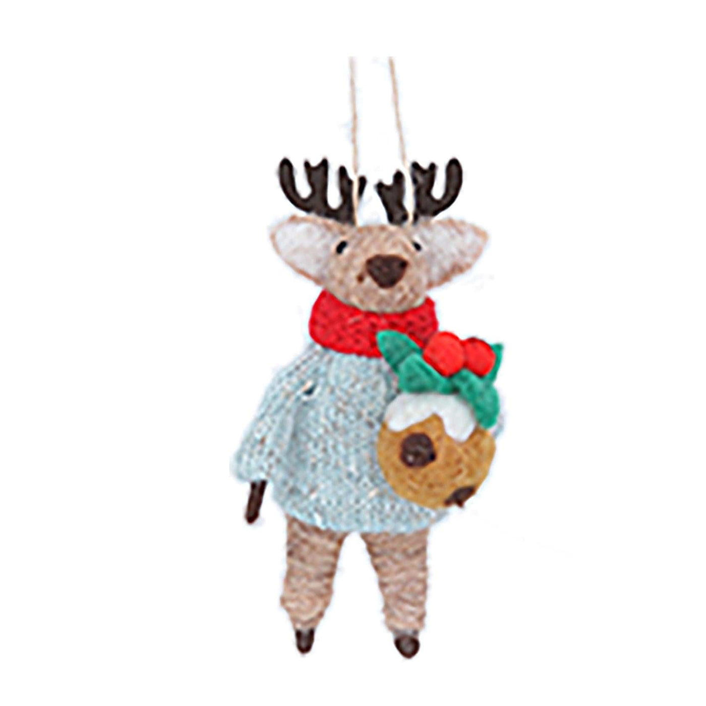 Gisela Graham Christmas Christmas Decorations Felt Reindeer with Pudding Christmas Tree Decoration