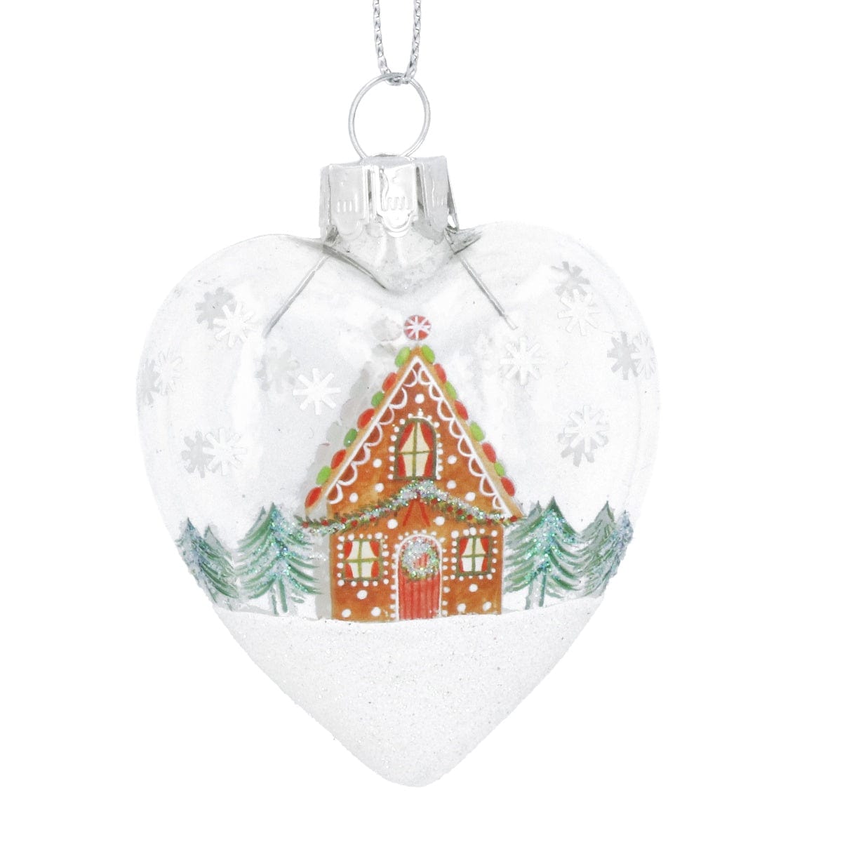 Gisela Graham Christmas Christmas Decorations Glass Heart Shaped Gingerbread House Christmas Tree Bauble