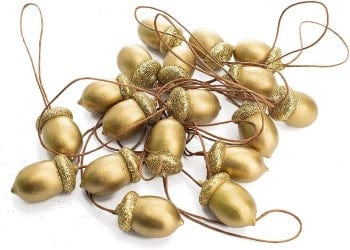 Gold Glitter Acorn Christmas Tree Decorations