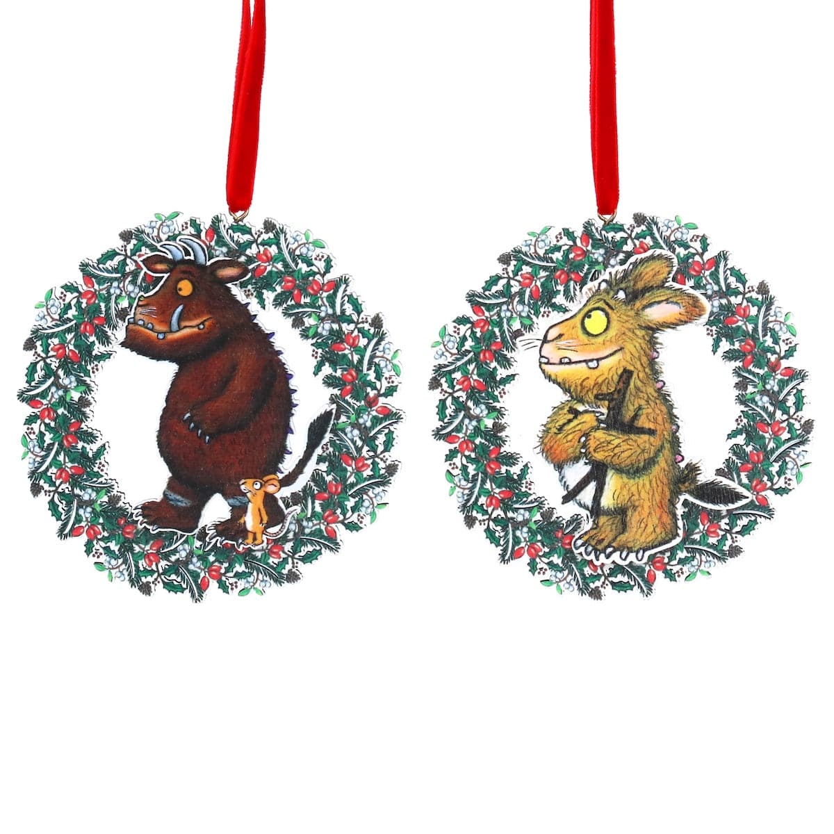 Gisela Graham Christmas Christmas crackers Gruffalo with Mouse and Child Wooden Wreath Christmas Decorations