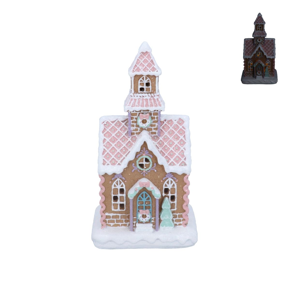 Gisela Graham Christmas Christmas Decorations Pastel Gingerbread Light Up House with Tower Christmas Decoration