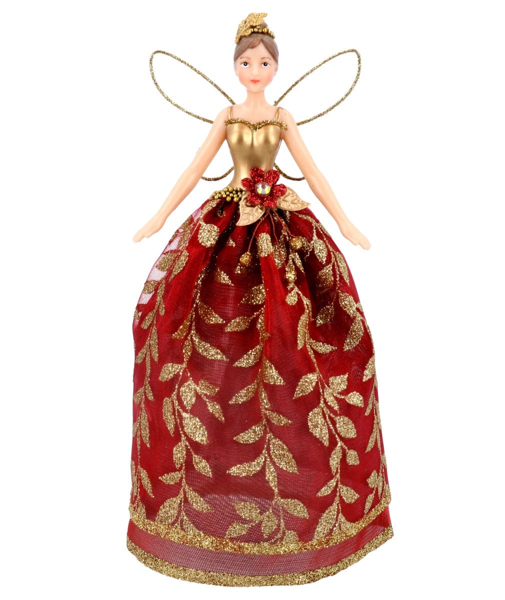 Gisela Graham Christmas Christmas Decorations Red and Gold Leaf Design Fairy Christmas Tree Topper