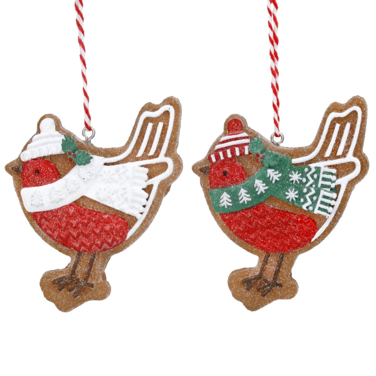 Gisela Graham Christmas Christmas Decorations Set of 2 Gingerbread Robin Christmas Tree Decorations