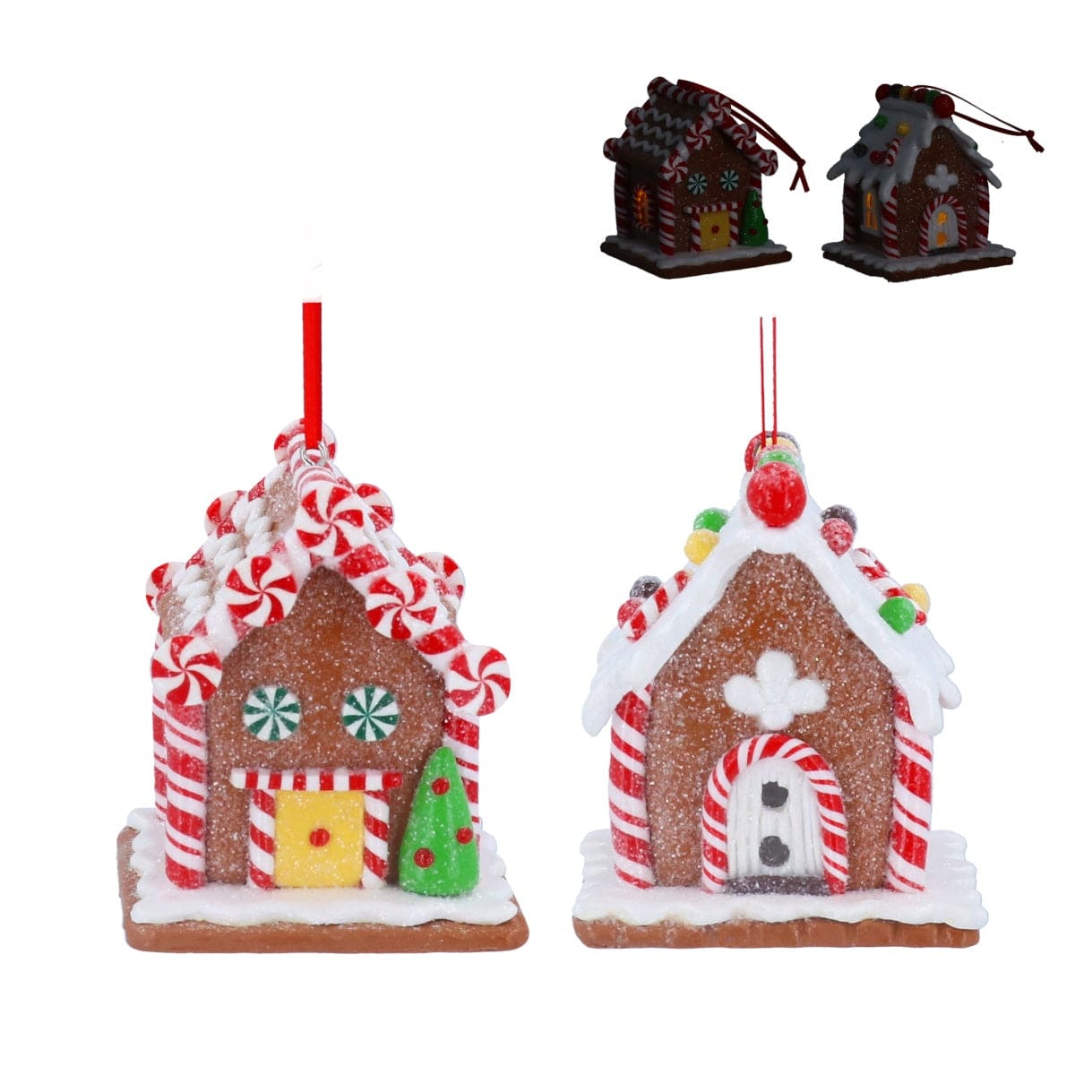 Gisela Graham Christmas Christmas Decorations Set of 2 Light Up Gingerbread House Christmas Tree Decorations