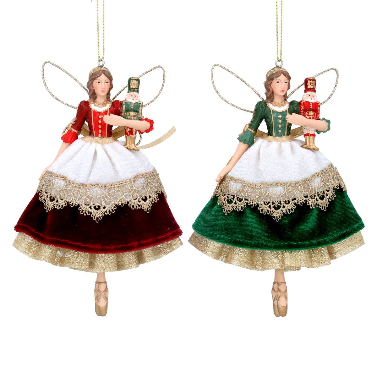 Gisela Graham Christmas Christmas Decorations Set of 2 Nutcracker Fairy Christmas Tree Decorations