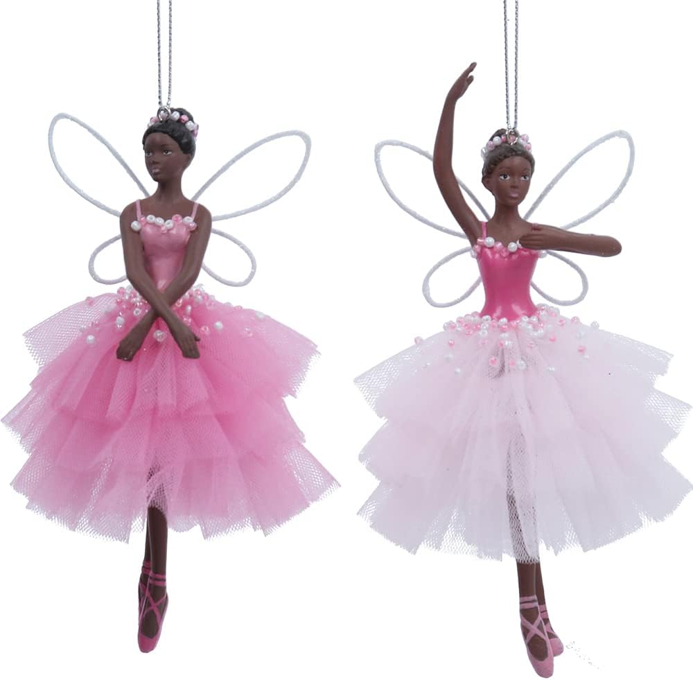 Gisela Graham Christmas Christmas Decorations Set of 2 Pink Fairies Christmas Tree Decorations