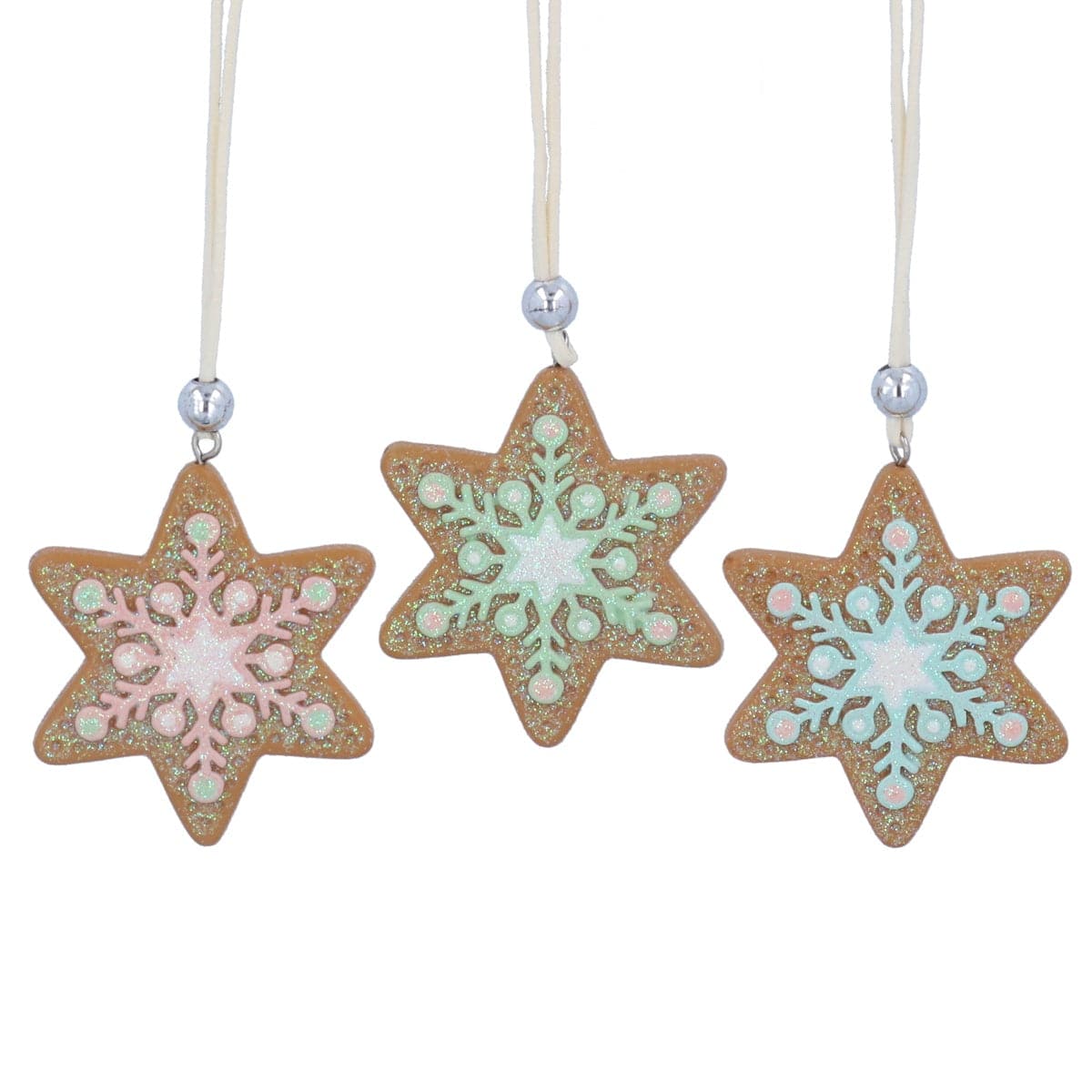 Gisela Graham Christmas Christmas Decorations Set of 3 Gingerbread Star Christmas Tree Decorations