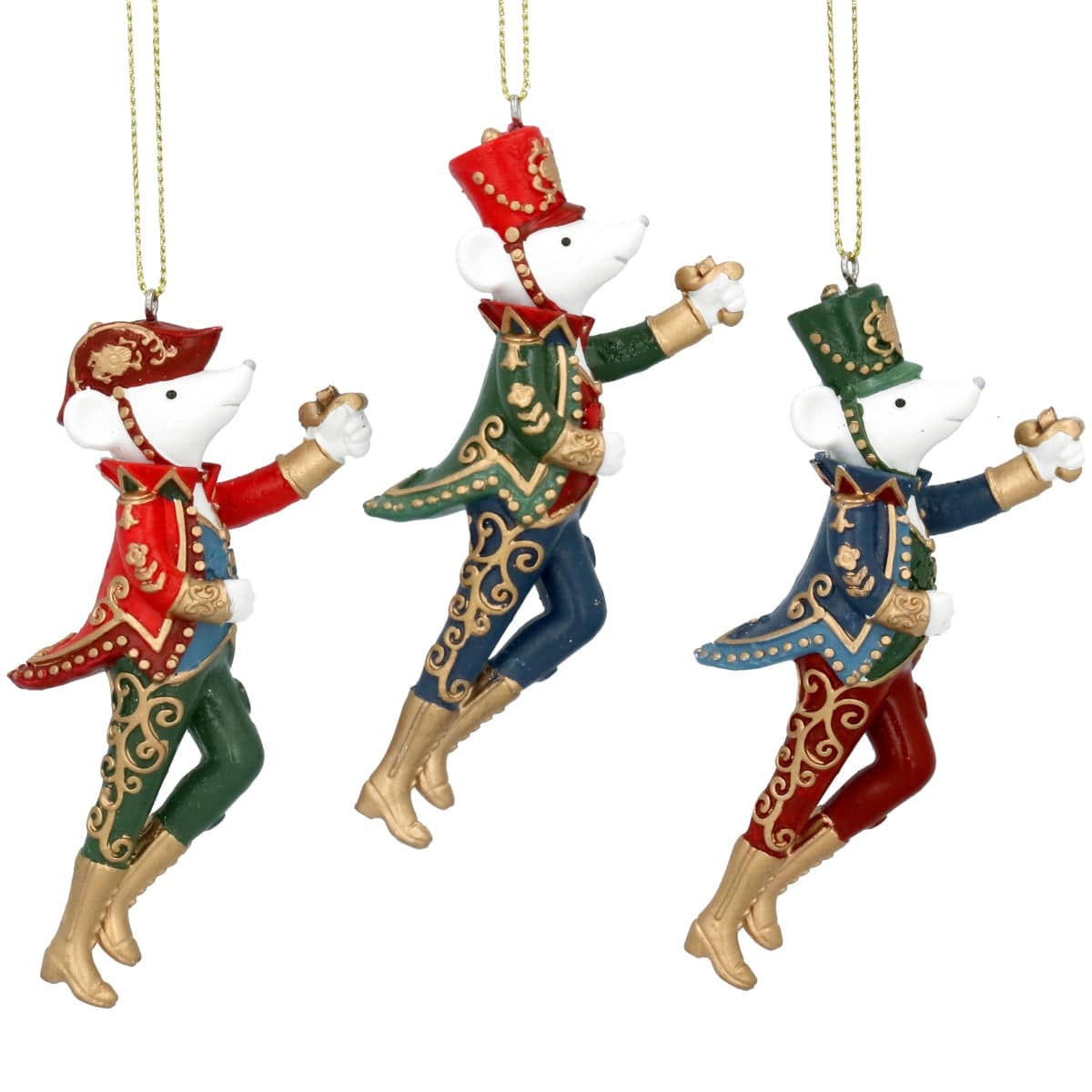 Gisela Graham Christmas Christmas Decorations Set of 3 Soldier Mice Christmas Tree Decorations