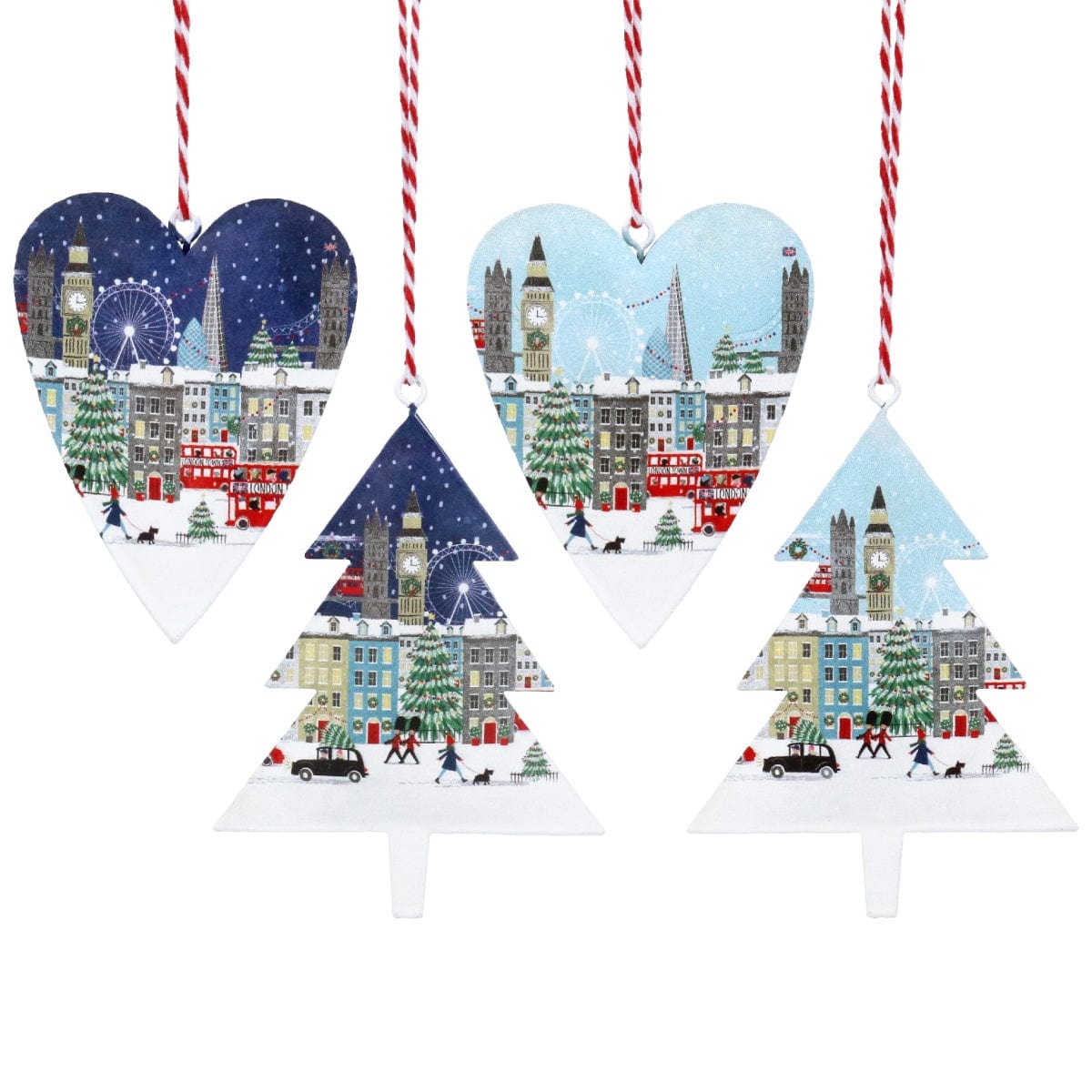 Gisela Graham Christmas Christmas Decorations Set of 4 London Scene Shaped Christmas Tree Decorations