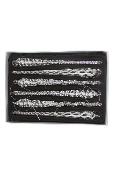 Set of 6 Clear Glass Icicle Christmas Decorations