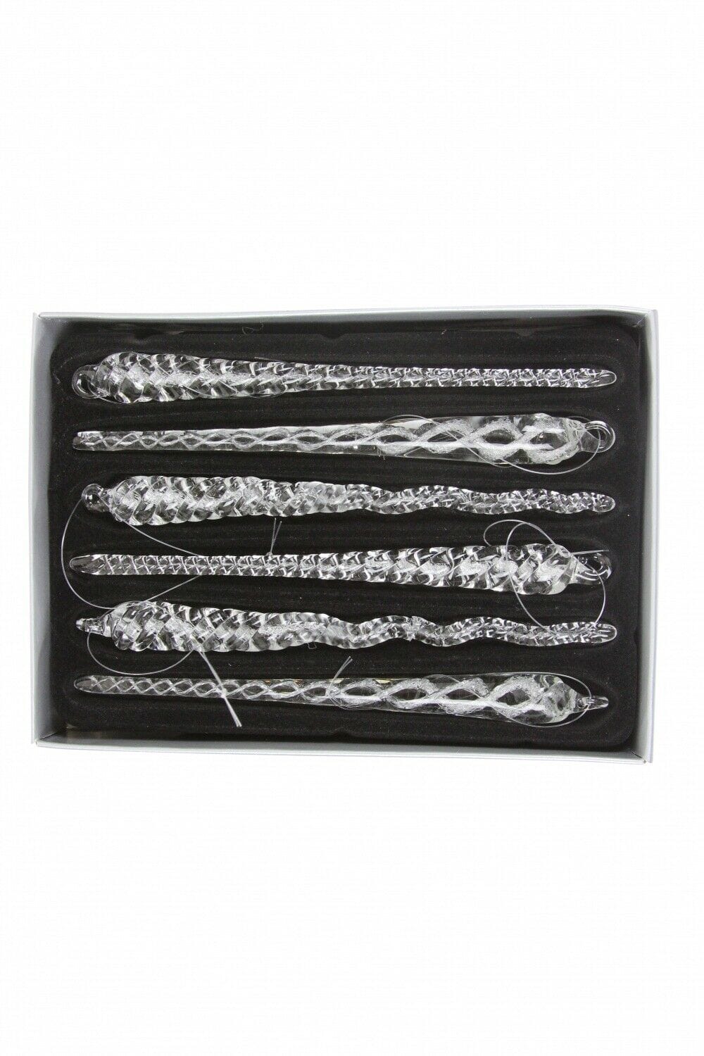 Set of 6 Clear Glass Icicle Christmas Decorations