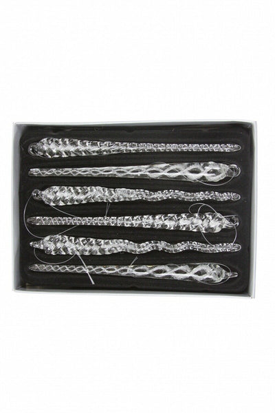 Set of 6 Clear Glass Icicle Christmas Decorations