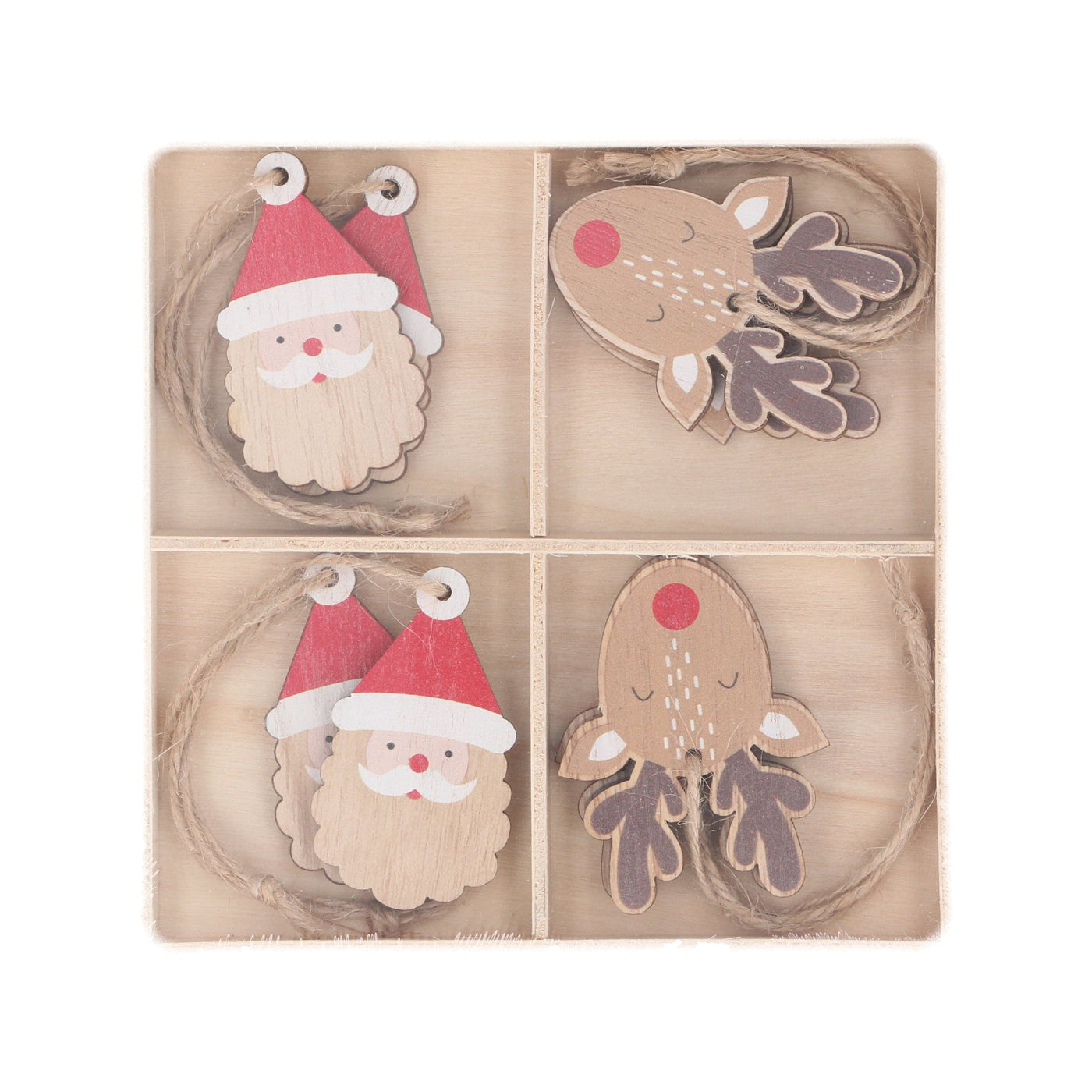 Gisela Graham Christmas Christmas Decorations Set of 8 Wooden Reindeer and Santa Christmas Tree Decorations