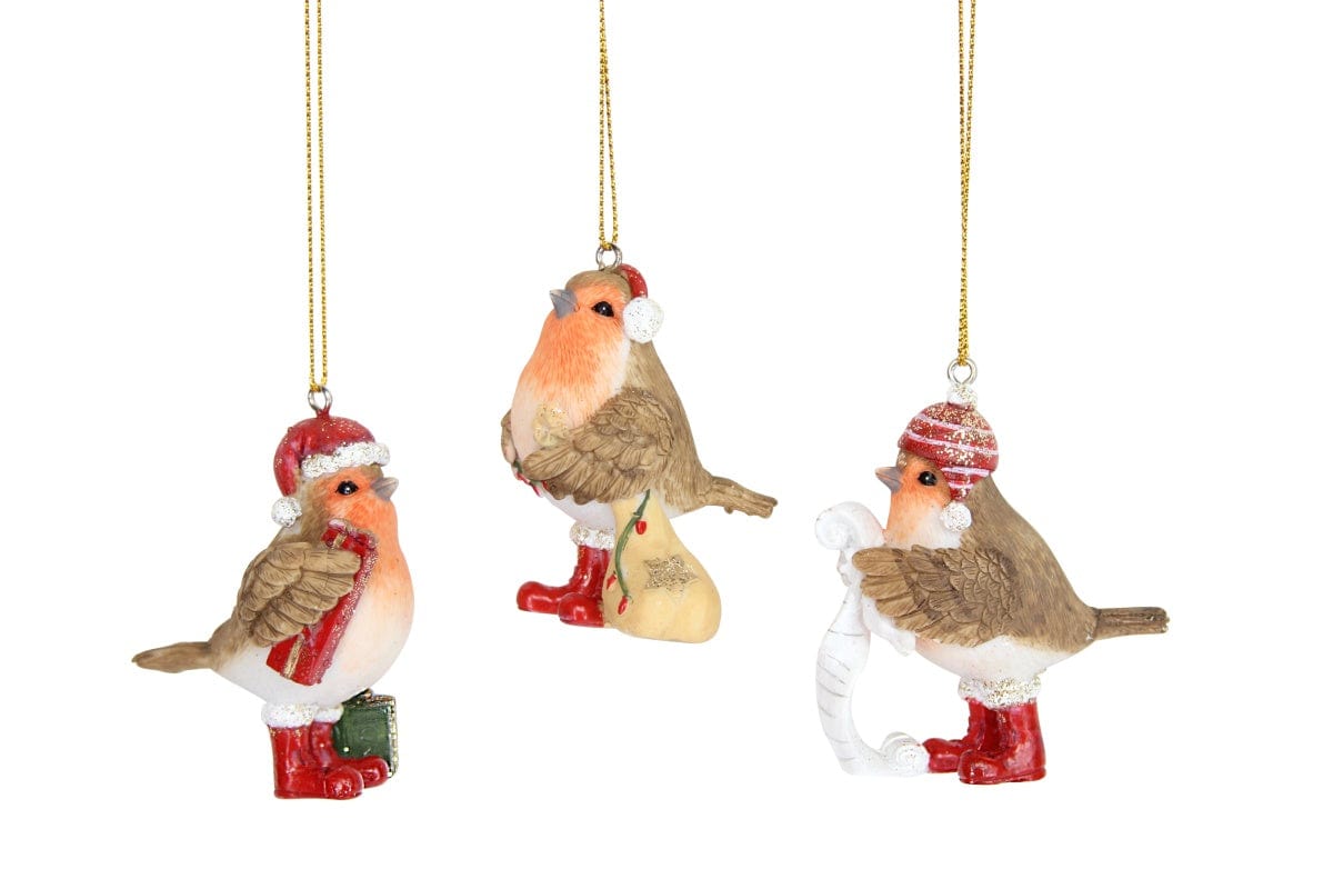 Gisela Graham Christmas Christmas Decorations Set of Three Festive Robin Christmas Tree Decorations