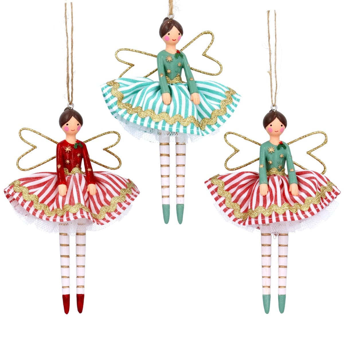 Gisela Graham Christmas Christmas Decorations Set of Three Striped Fairy Christmas Tree Decorations