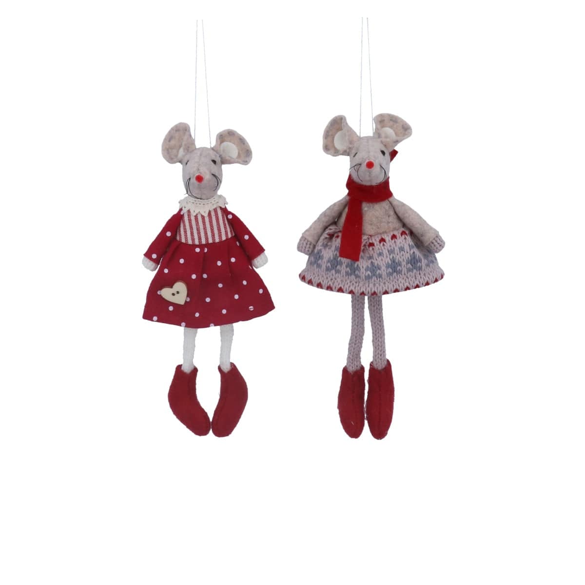 Gisela Graham Christmas Christmas Decorations Set of Two Felt Mice in Dresses Christmas Tree Decorations