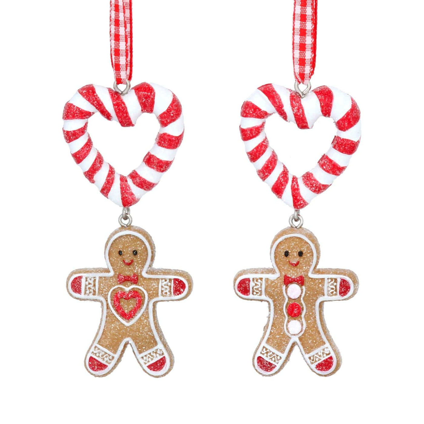 Gisela Graham Christmas Christmas Decorations Set of Two Gingerbread Men Hearts Christmas Tree Decorations