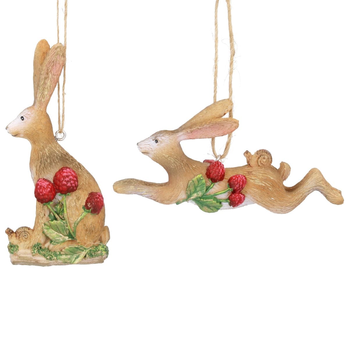 Gisela Graham Christmas Christmas Decorations Set of Two Hares with Berries Christmas Tree Decorations