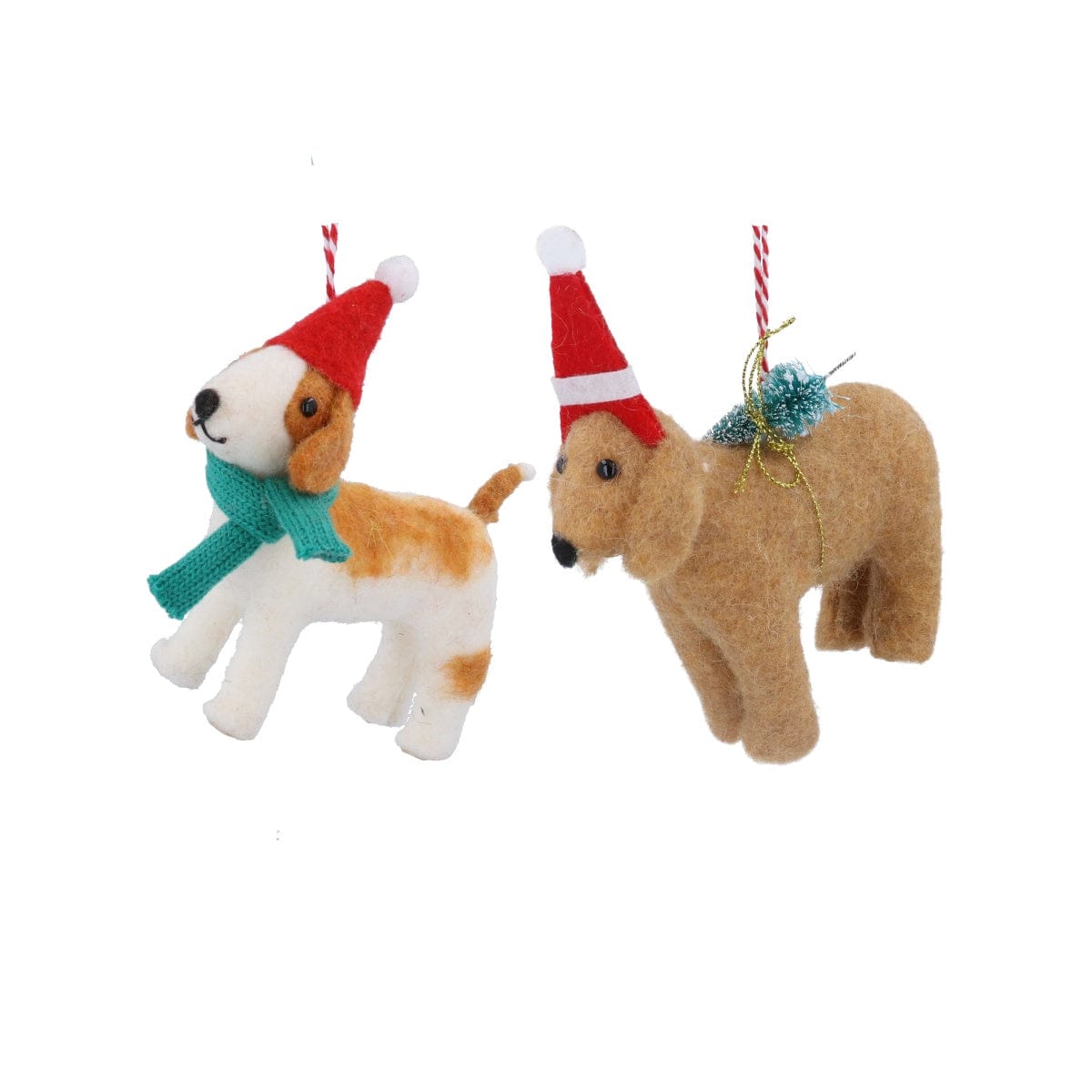 Gisela Graham Christmas Christmas Decorations Set of Two Plush Dogs in Hats Christmas Tree Decorations