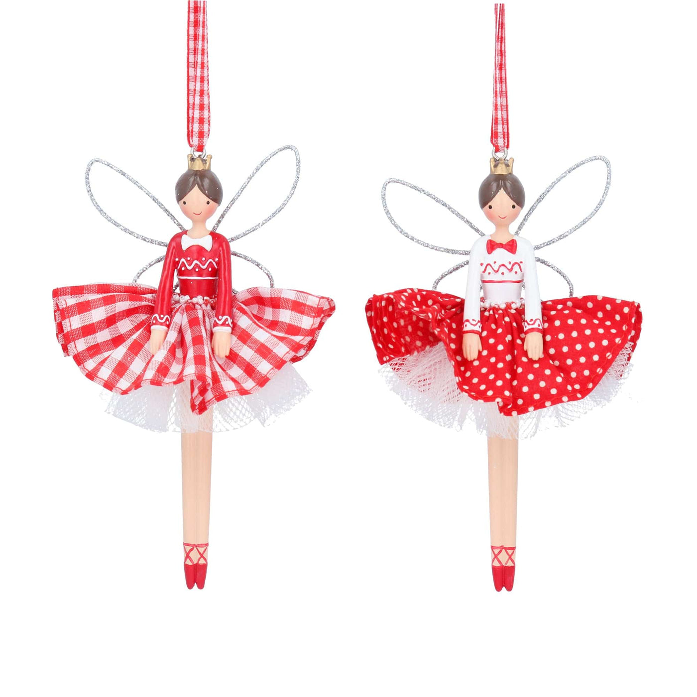 Gisela Graham Christmas Christmas Decorations Set of Two Polka Dot Fairy Christmas Tree Decorations