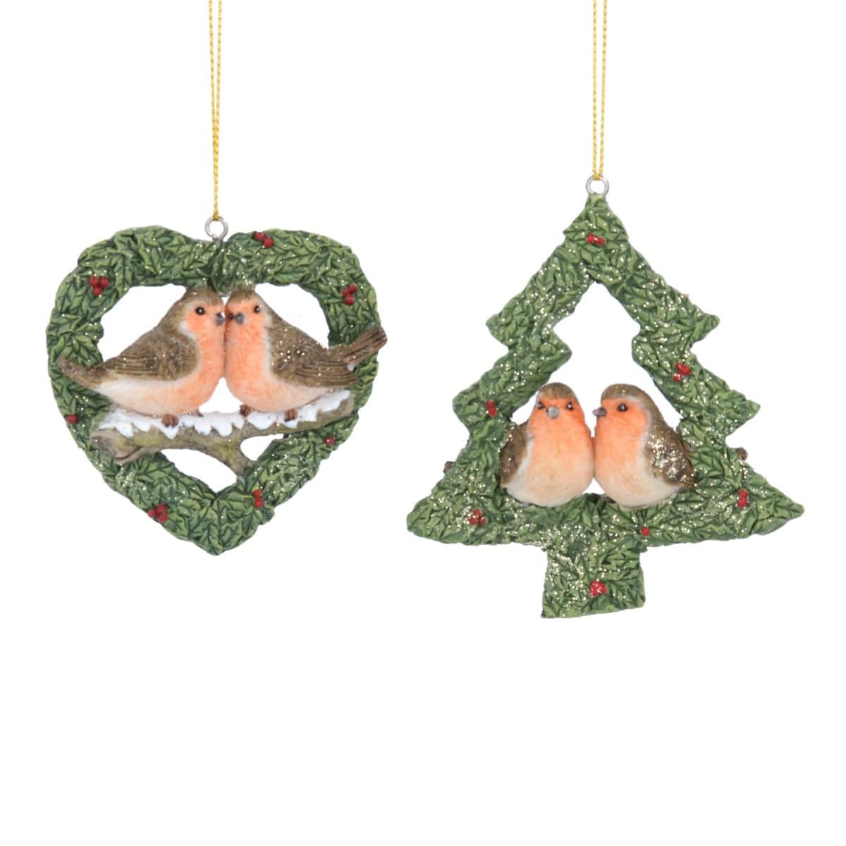 Gisela Graham Christmas Christmas Decorations Set of Two Robins in Trees Christmas Decorations