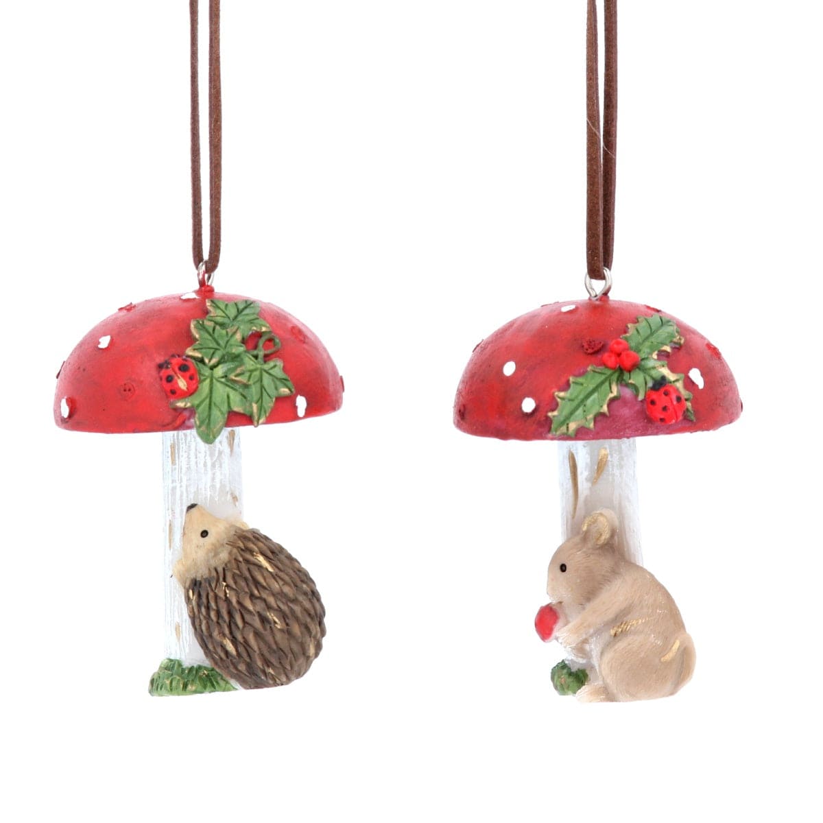 Gisela Graham Christmas Christmas Decorations Set of Two Woodland Animals on Toadstools Christmas Decorations