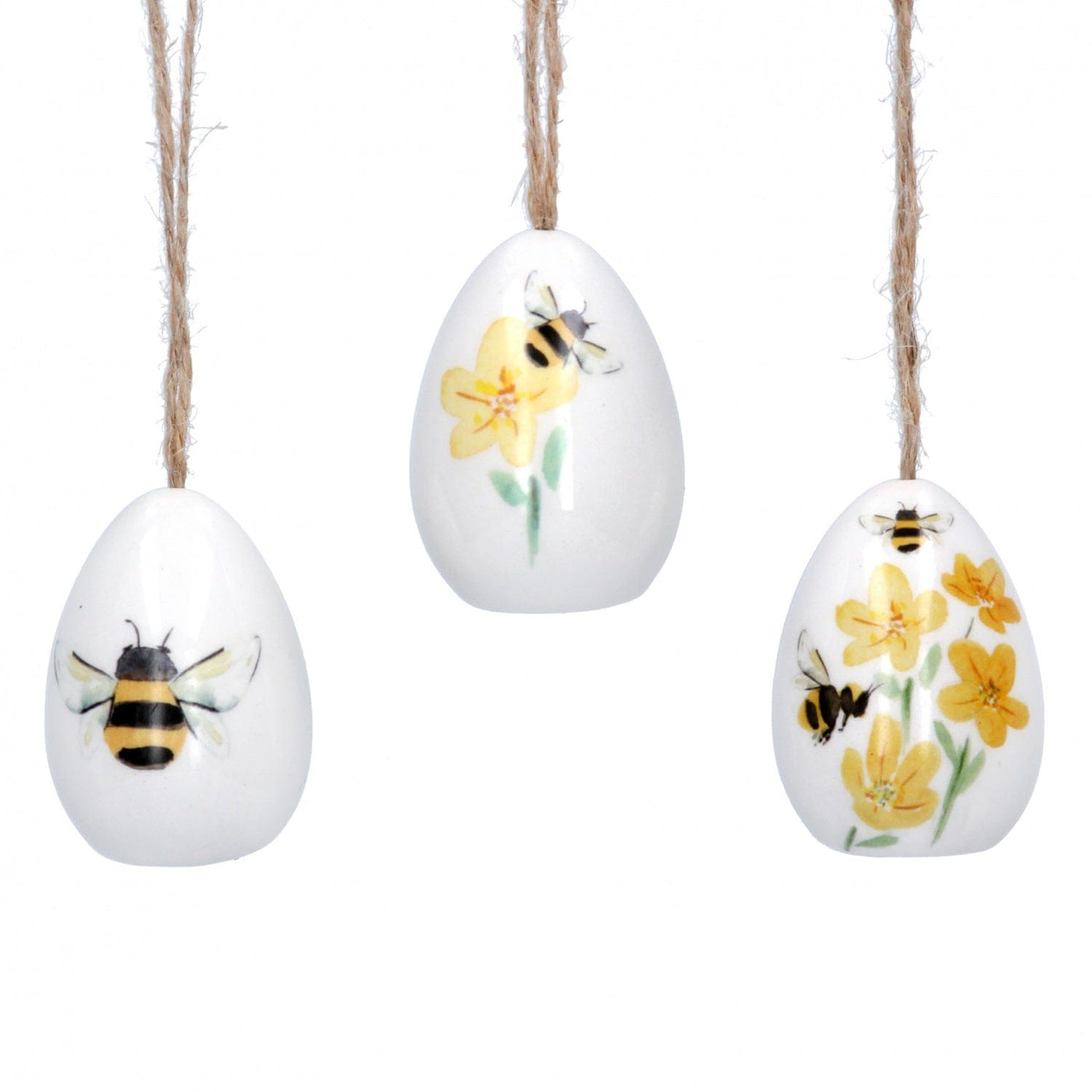 Gisela Graham Easter Easter Decorations 3 Ceramic Bee & Floral Easter Decorations