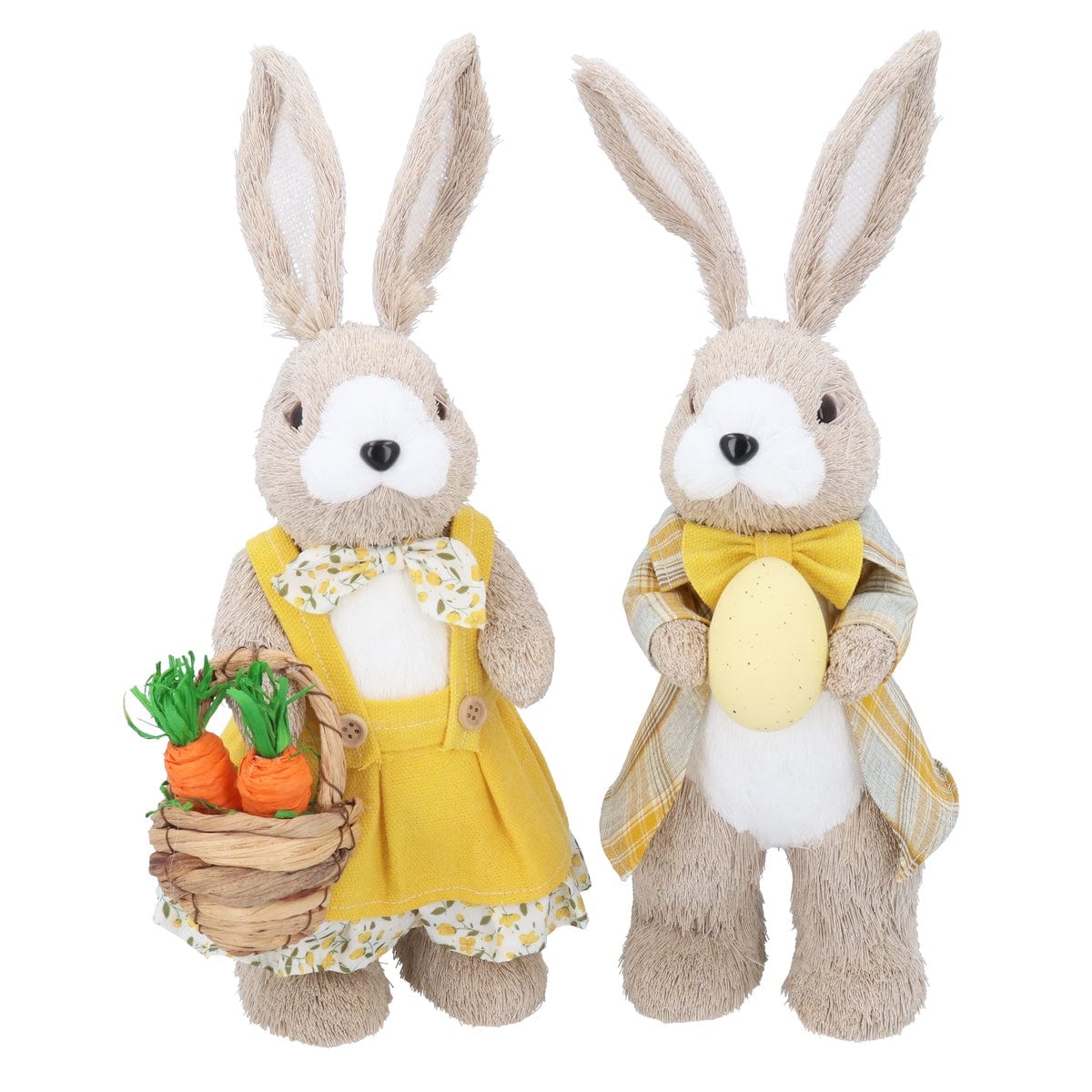 Gisela Graham Easter Easter Decorations Set of 2 Bristle Rabbits in Yellow Outfits Easter Decorations