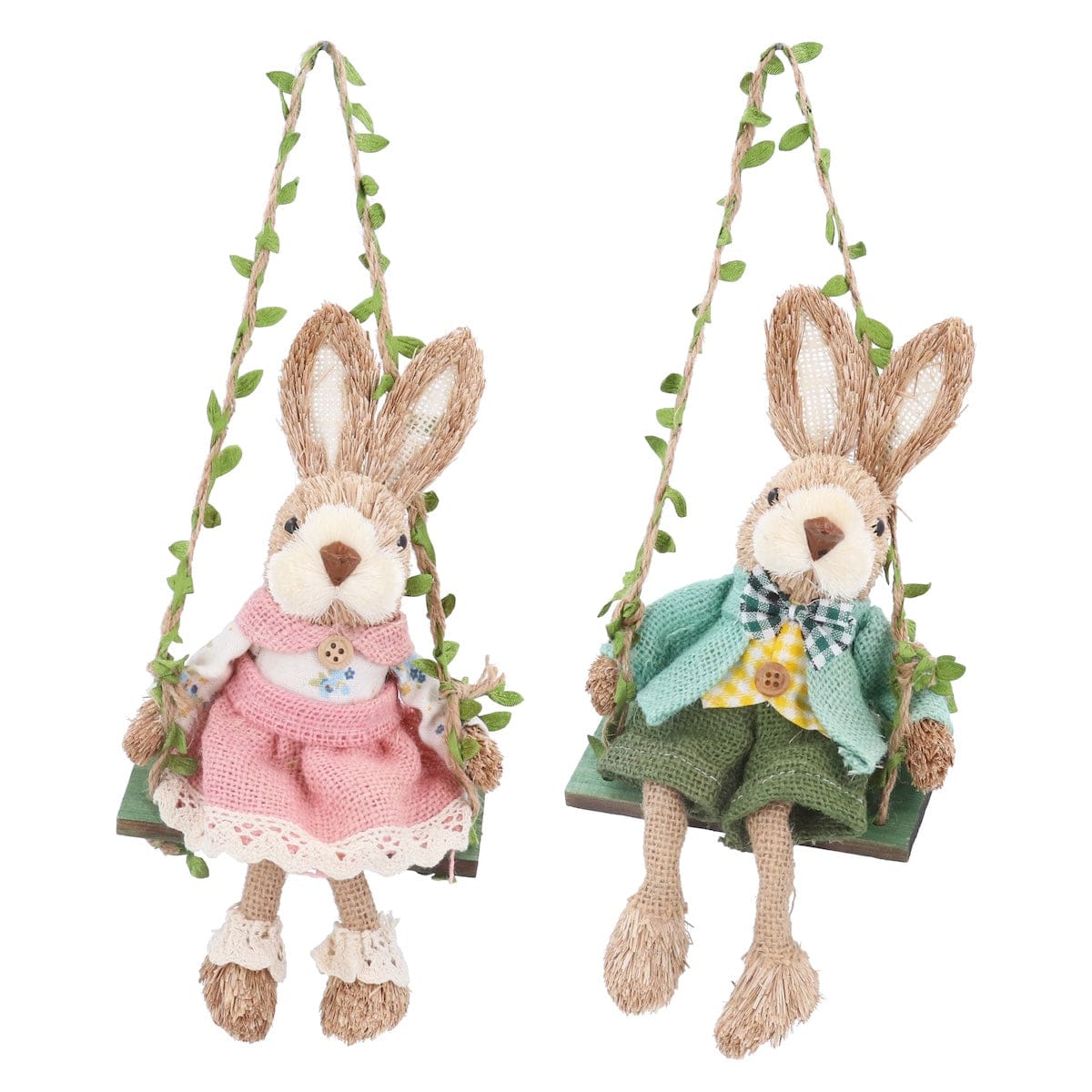 Gisela Graham Easter Easter Decorations Set of 2 Bristle Rabbits on Swings Easter Decorations