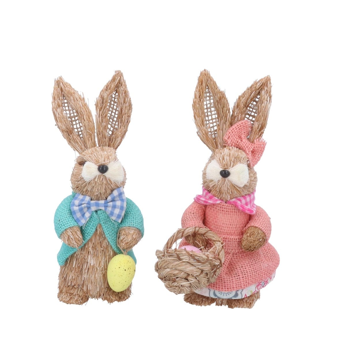 Gisela Graham Easter Easter Decorations Set of 2 Bristle Rabbits with Baskets Easter Decorations