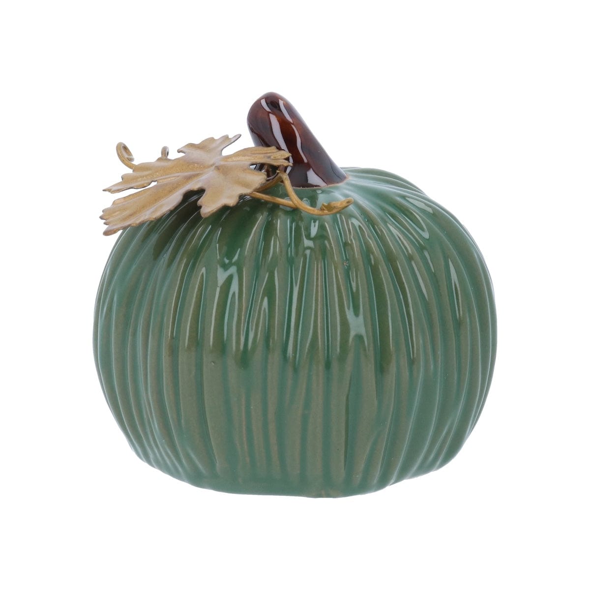Gisela Graham Halloween Decoration Green and Gold Stoneware Pumpkin Halloween Ornament