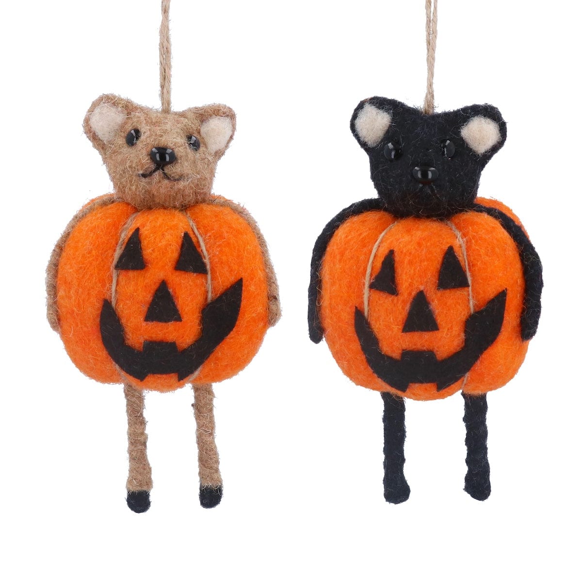 Gisela Graham Halloween Halloween Decoration Set of 2 Felt Bears in Pumpkin Outfits Halloween Decorations