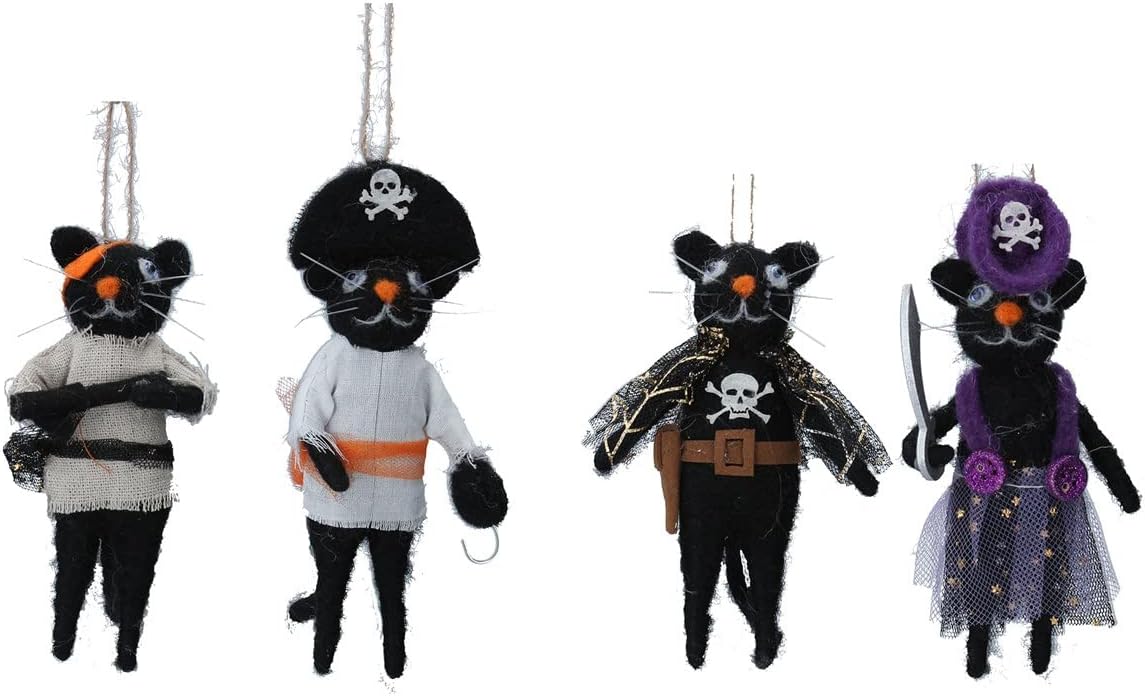 Gisela Graham Halloween Halloween Decoration Set of Four Pirate Cat Halloween Decorations