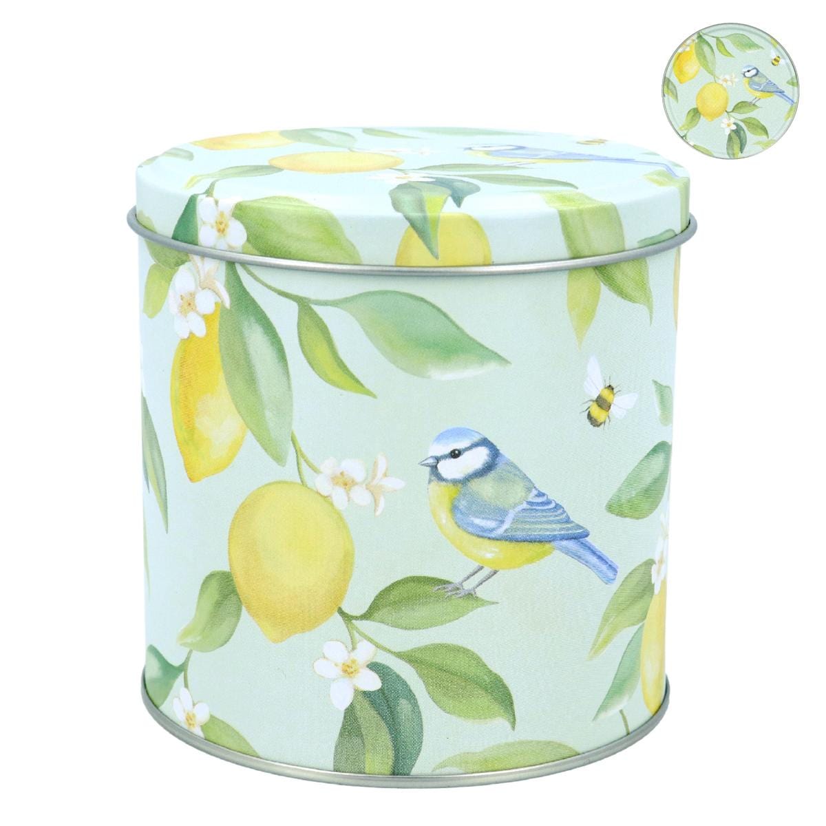 Gisela Graham Kitchen Accessories Lemon and Blue Tit Design Storage Tin