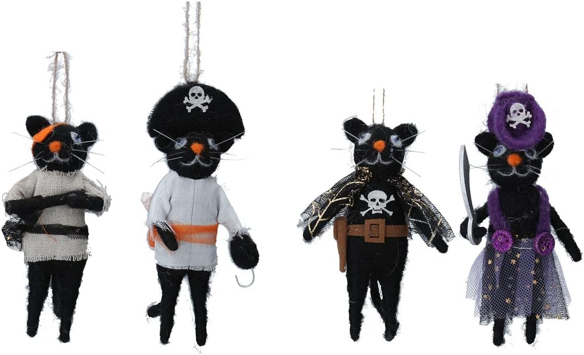 Gisela Graham Halloween Decoration Set of Four Pirate Cat Halloween Decorations