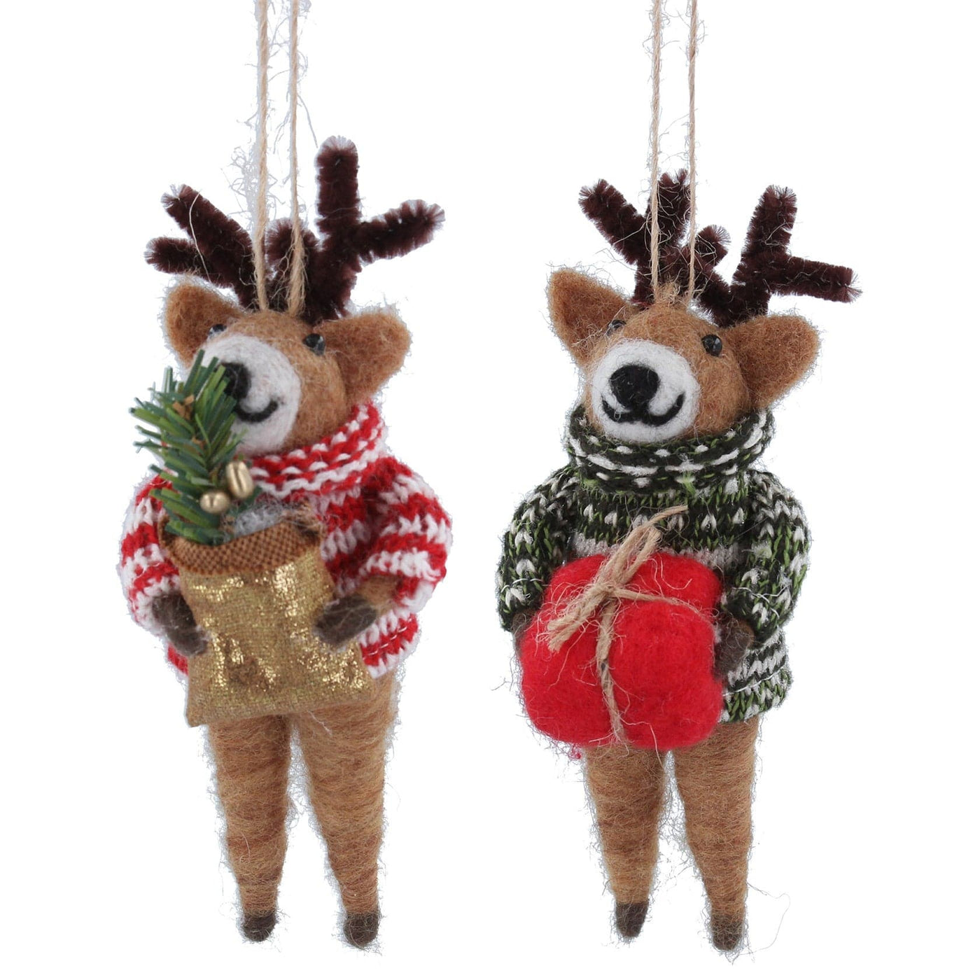 Gisela Graham Christmas Decorations Set of Two Reindeer in Jumpers Christmas Tree Decorations