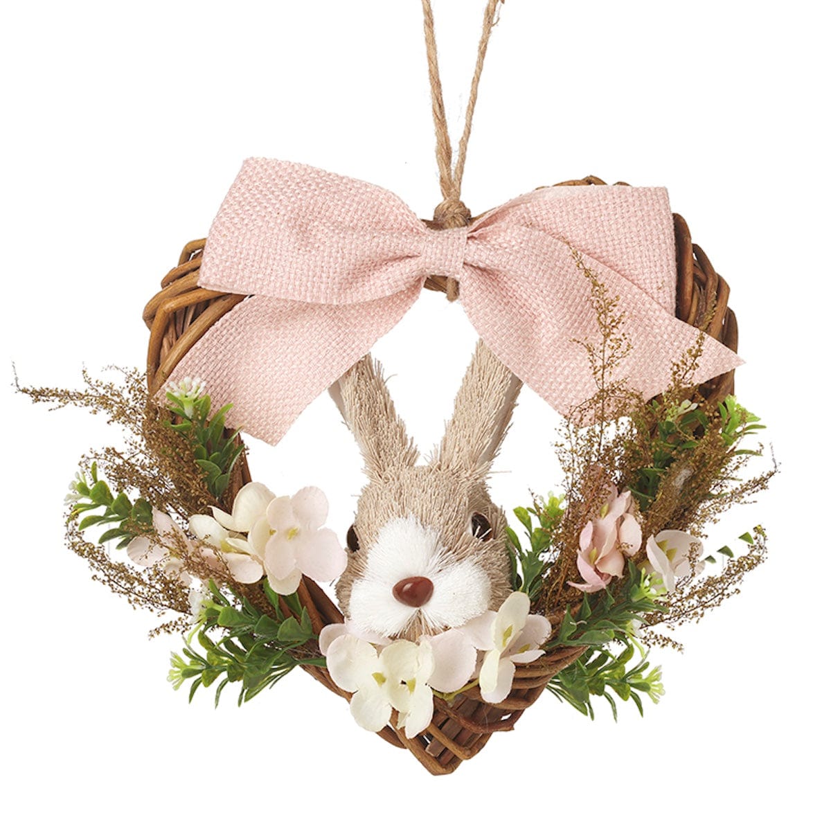 Heaven Sends Easter Decorations Bristle Rabbit and Pink Bow Wicker Easter Wreath