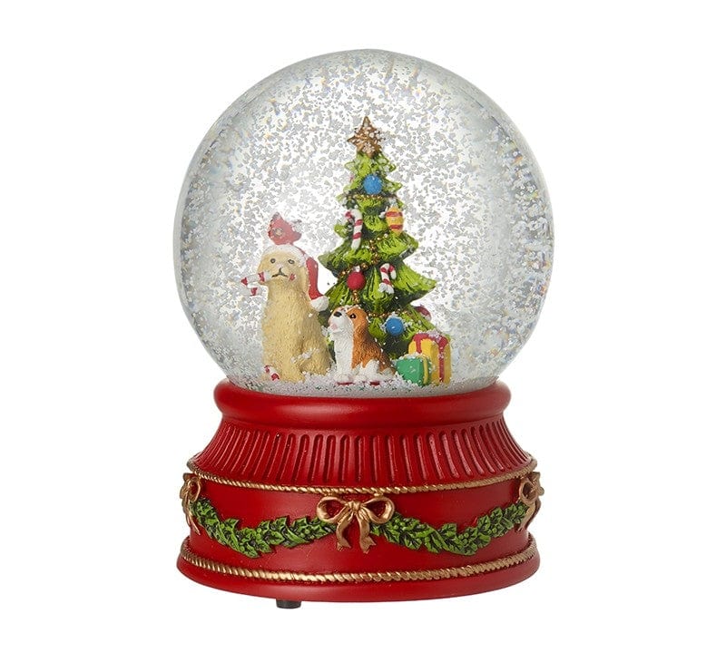 Heaven Sends Christmas Snow Globes Dogs Around Christmas Tree Musical Snow Globe