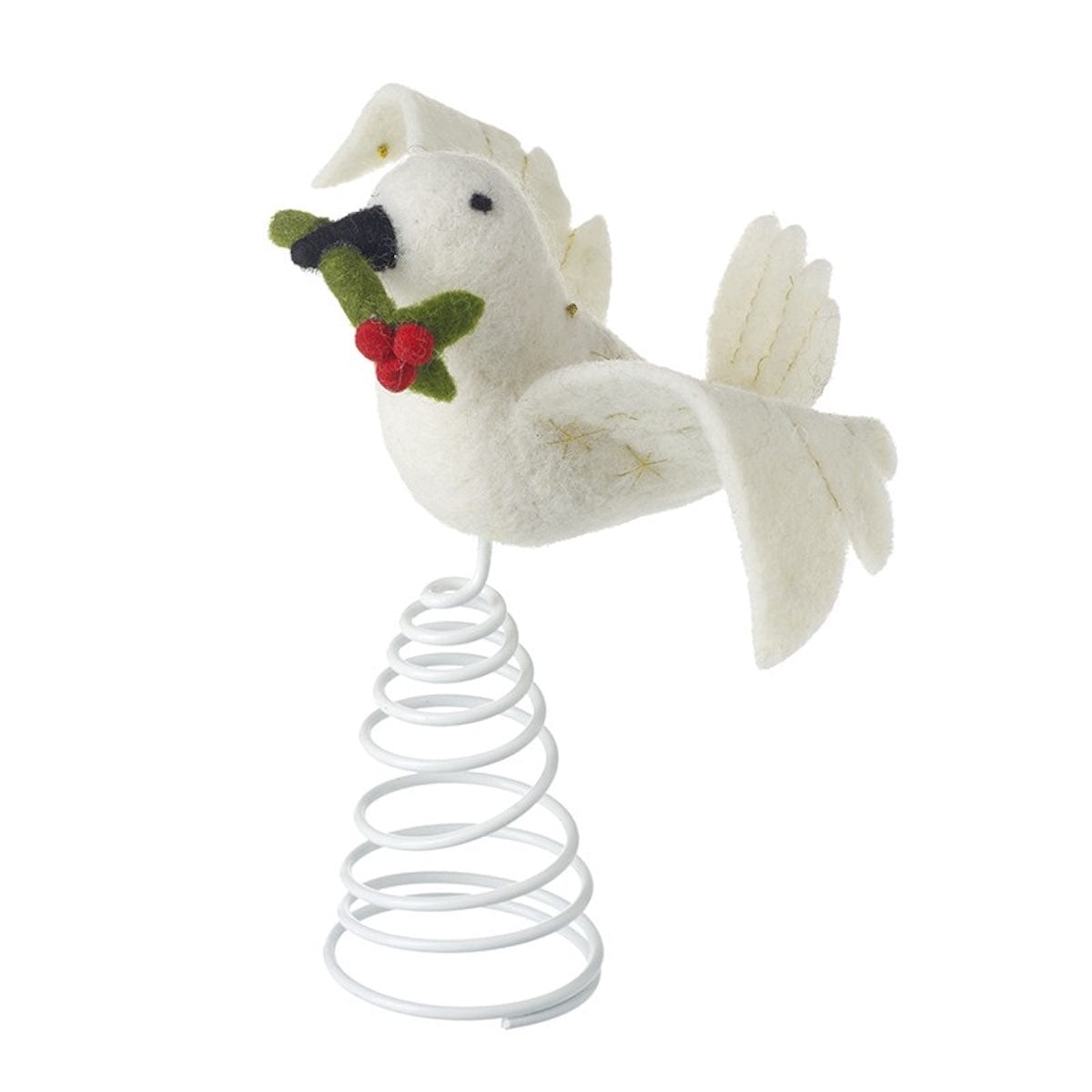 Heaven Sends Christmas Christmas Decorations Felt Dove with Holly Christmas Tree Topper