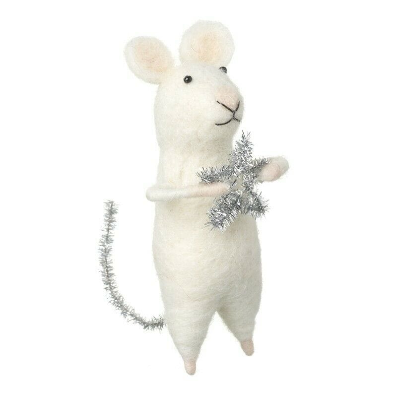 Felt Mouse with Glitter Star and Tail Christmas Decoration