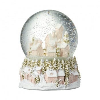 Pink and Gold Village Scene Musical Christmas Snow Globe