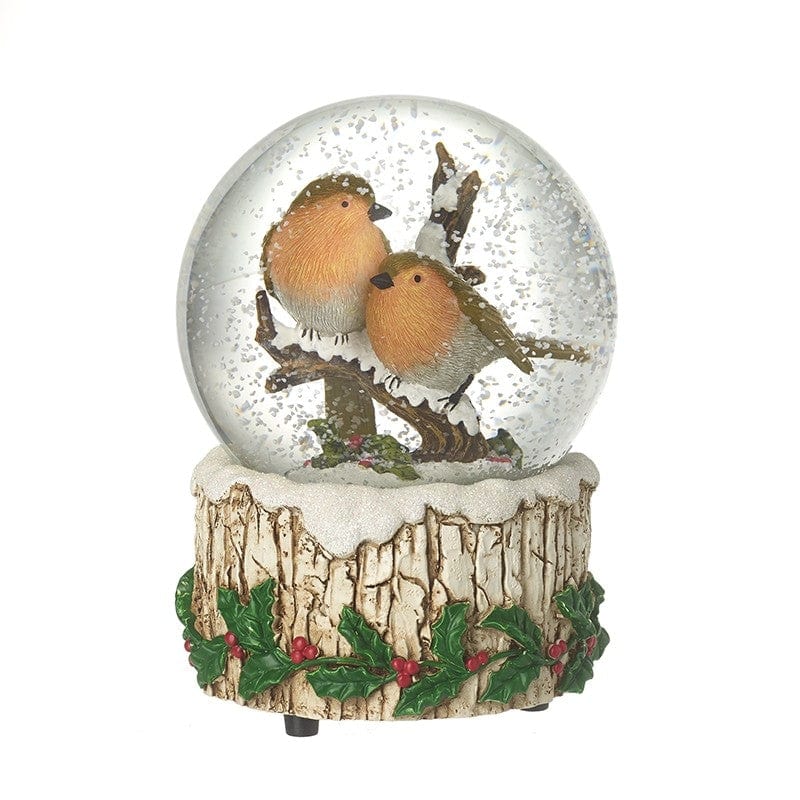 Heaven Sends Christmas Snow Globes Robins on Perch Musical Christmas Snow Globe