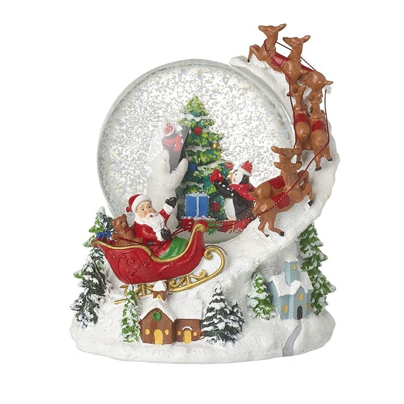 Heaven Sends Christmas Snow Globes Santa in Flying Sleigh Christmas Musical Snow Globe
