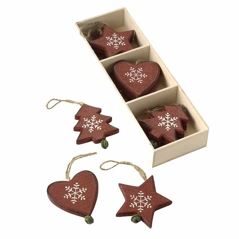 Heaven Sends Christmas Christmas Decorations Set of 12 Wooden Nordic Heart, Star & Tree Decorations