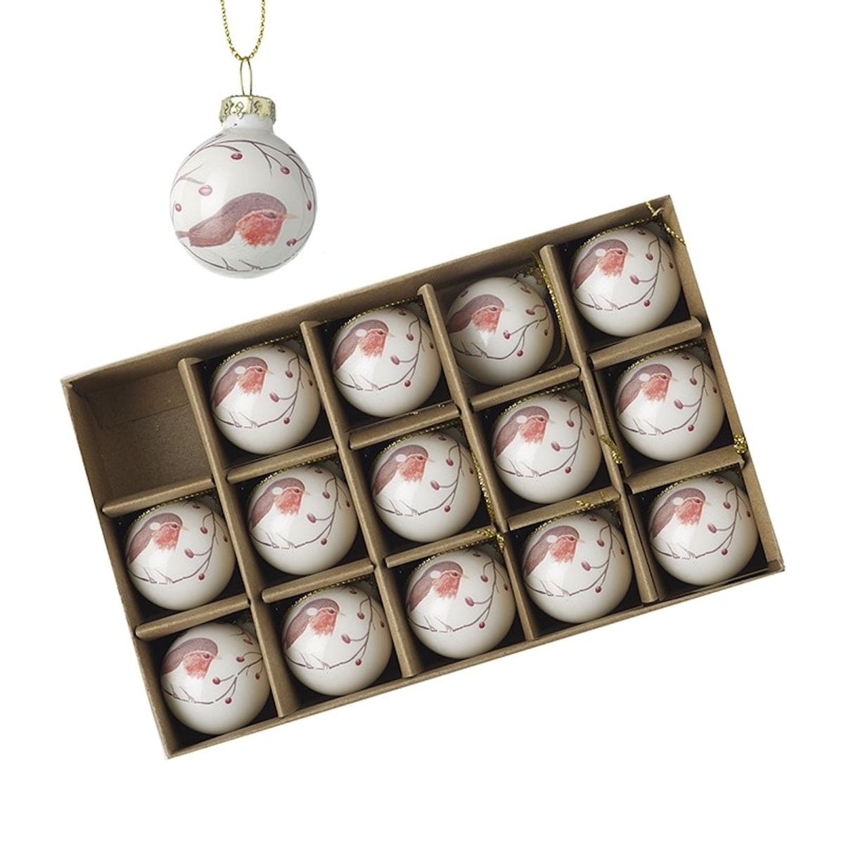 Heaven Sends Christmas Christmas Decorations Set of 15 Small Robin Christmas Tree Baubles