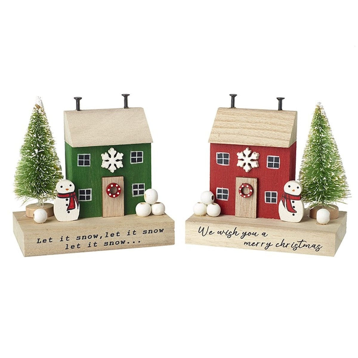 Heaven Sends Christmas Christmas Decorations Set of 2 Wooden Christmas House Ornaments