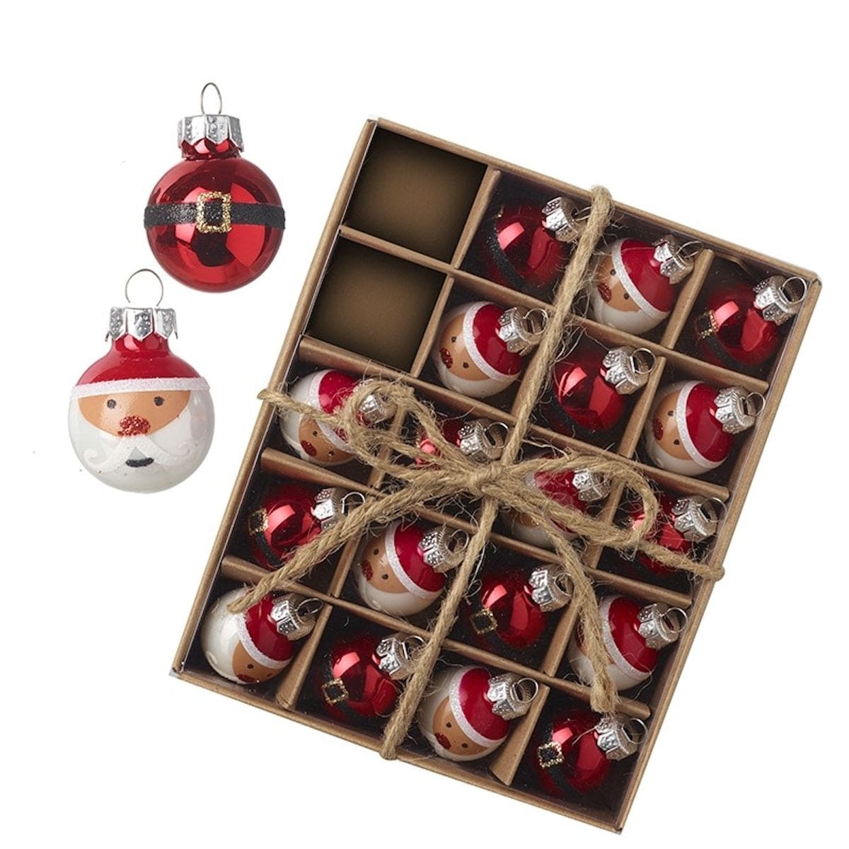 Heaven Sends 20 Miniature Glass Santa Design Baubles | Mollie & Fred ...